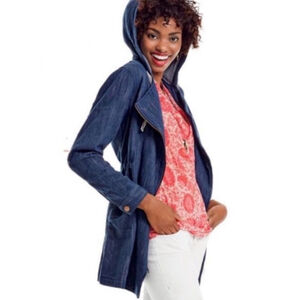 Cabi #5100 Adventure Anorak Hooded Asymmetric Zip Jacket Parka Blue Tie Waist 1X